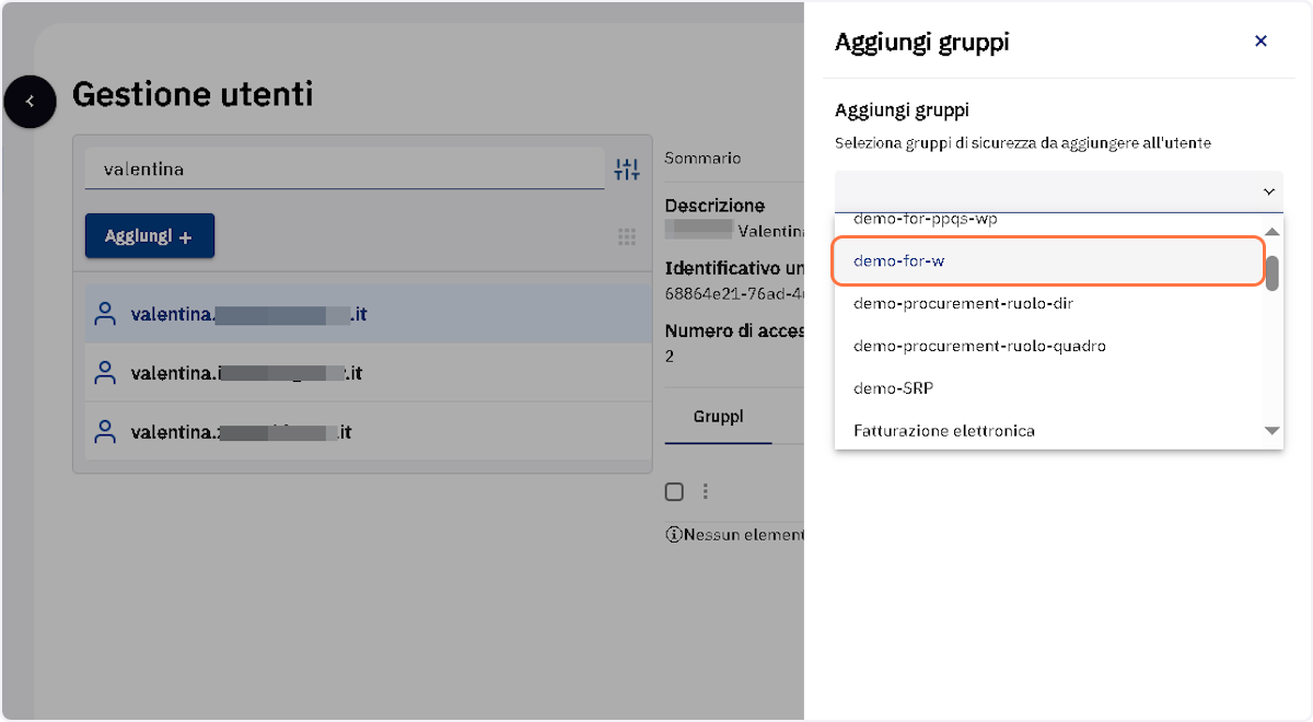 Cliccare sul nome del gruppo