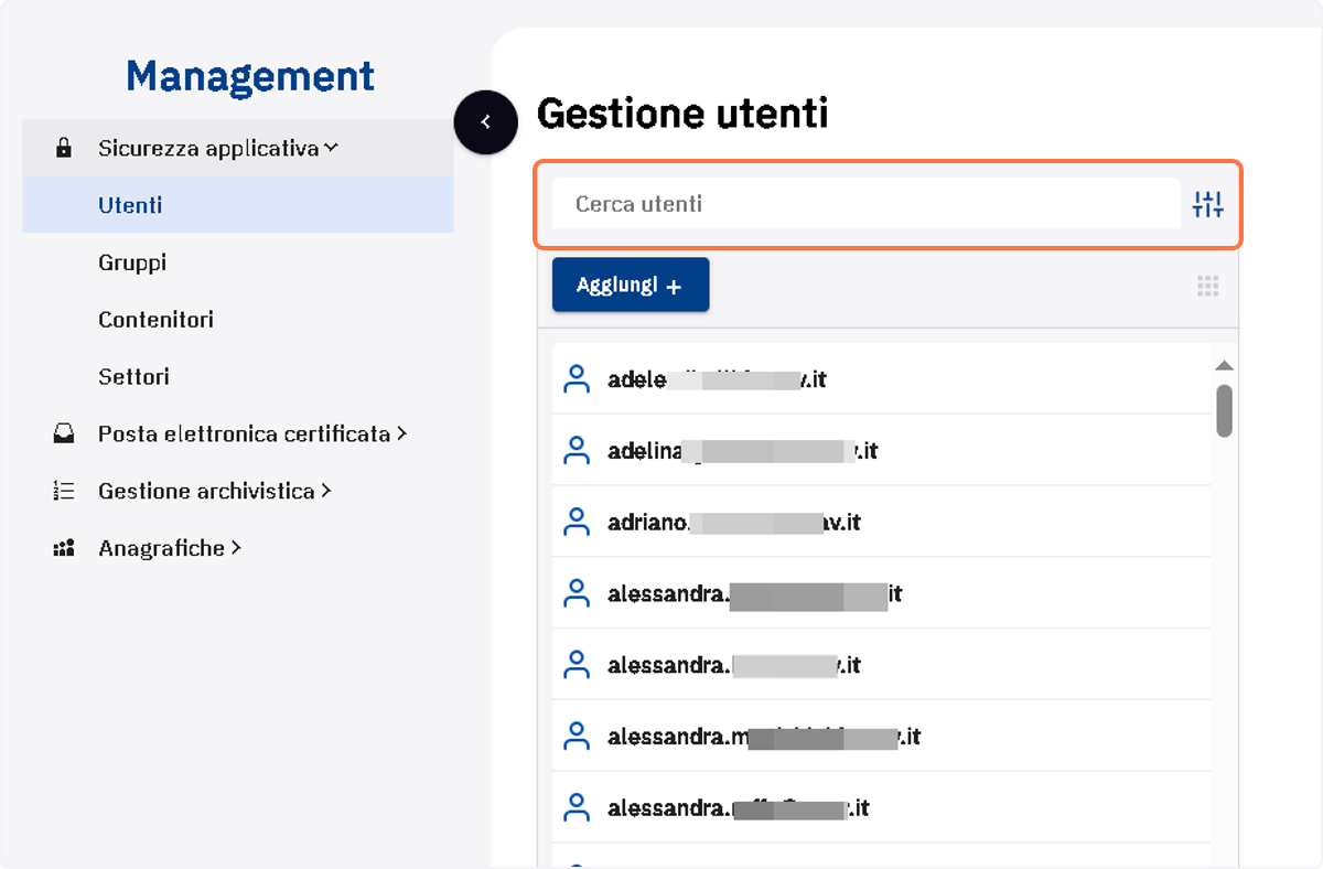 Digitare il nome o parte del nome utente nella casella di ricerca