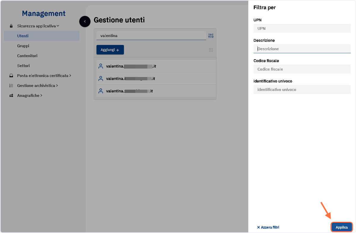 Cliccare sul pulsante "Applica"