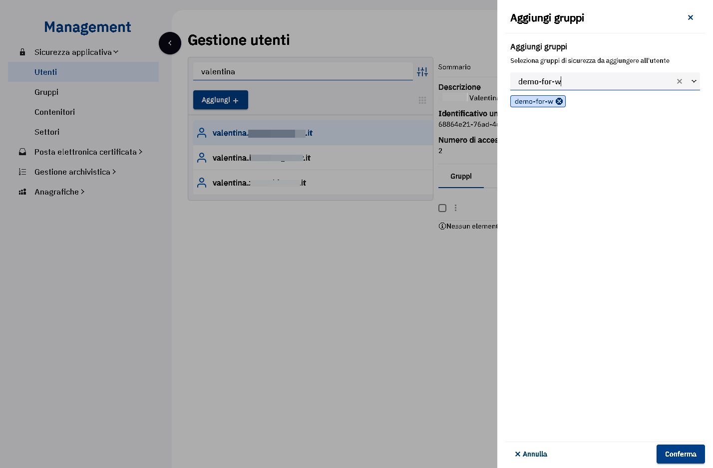 Il sistema inserisce il nome del gruppo scelto