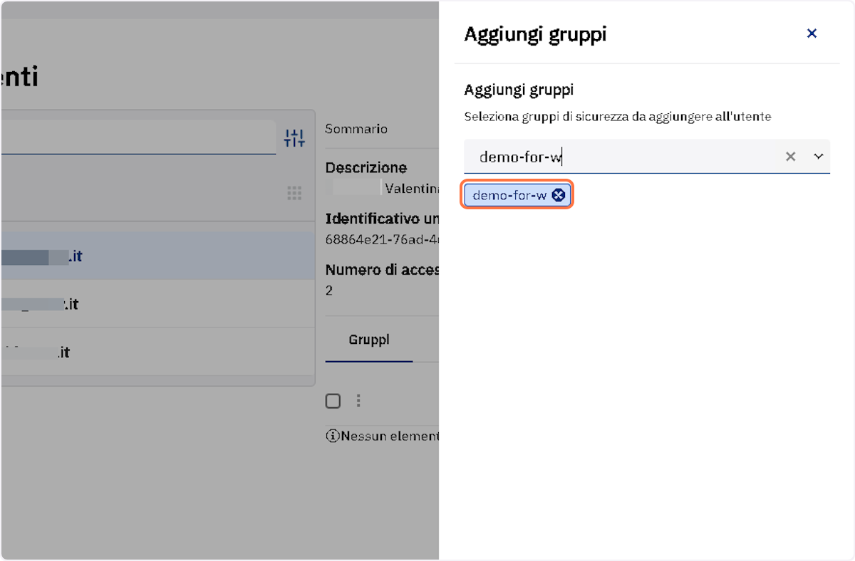 Il sistema inserisce il nome del gruppo scelto