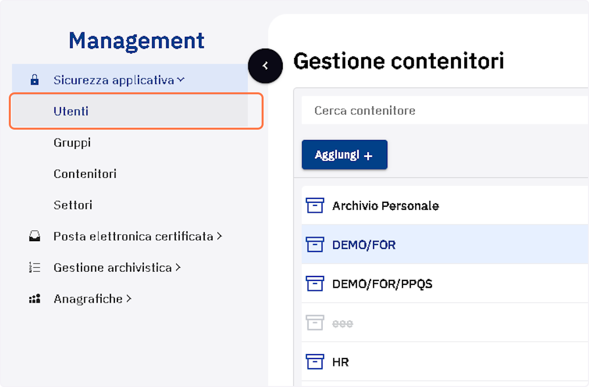 Cliccare sulla voce di menu "Utenti"