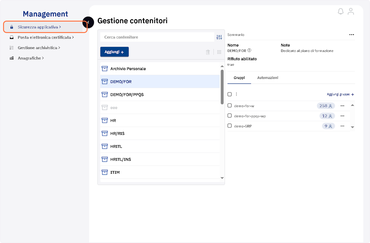 Cliccare sulla voce di menu "Sicurezza applicativa"