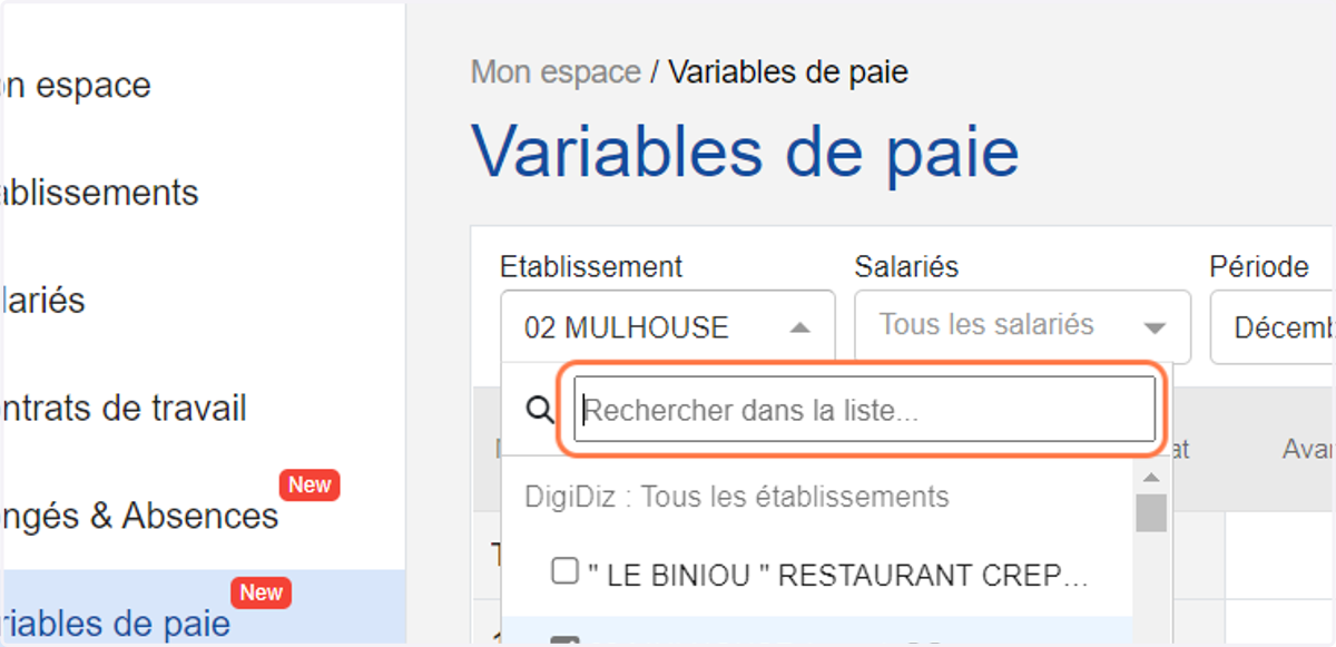 Sélectionner votre établissement
