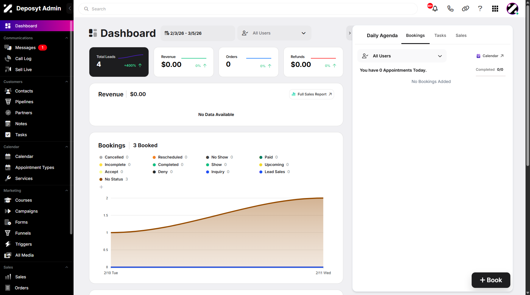 Step 1: On your Dashboard, navigate to the Contacts tab under the Customers section.