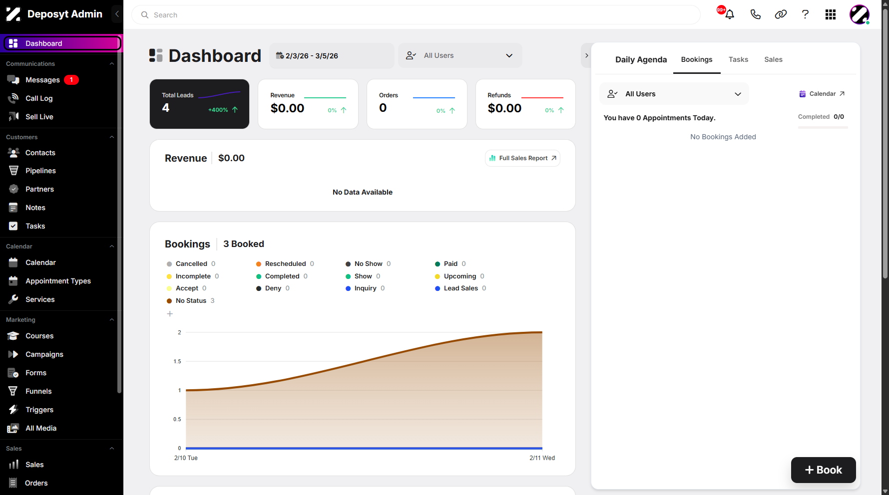 Step 1: On your Dashboard, navigate to the Contacts tab under the Customers section.