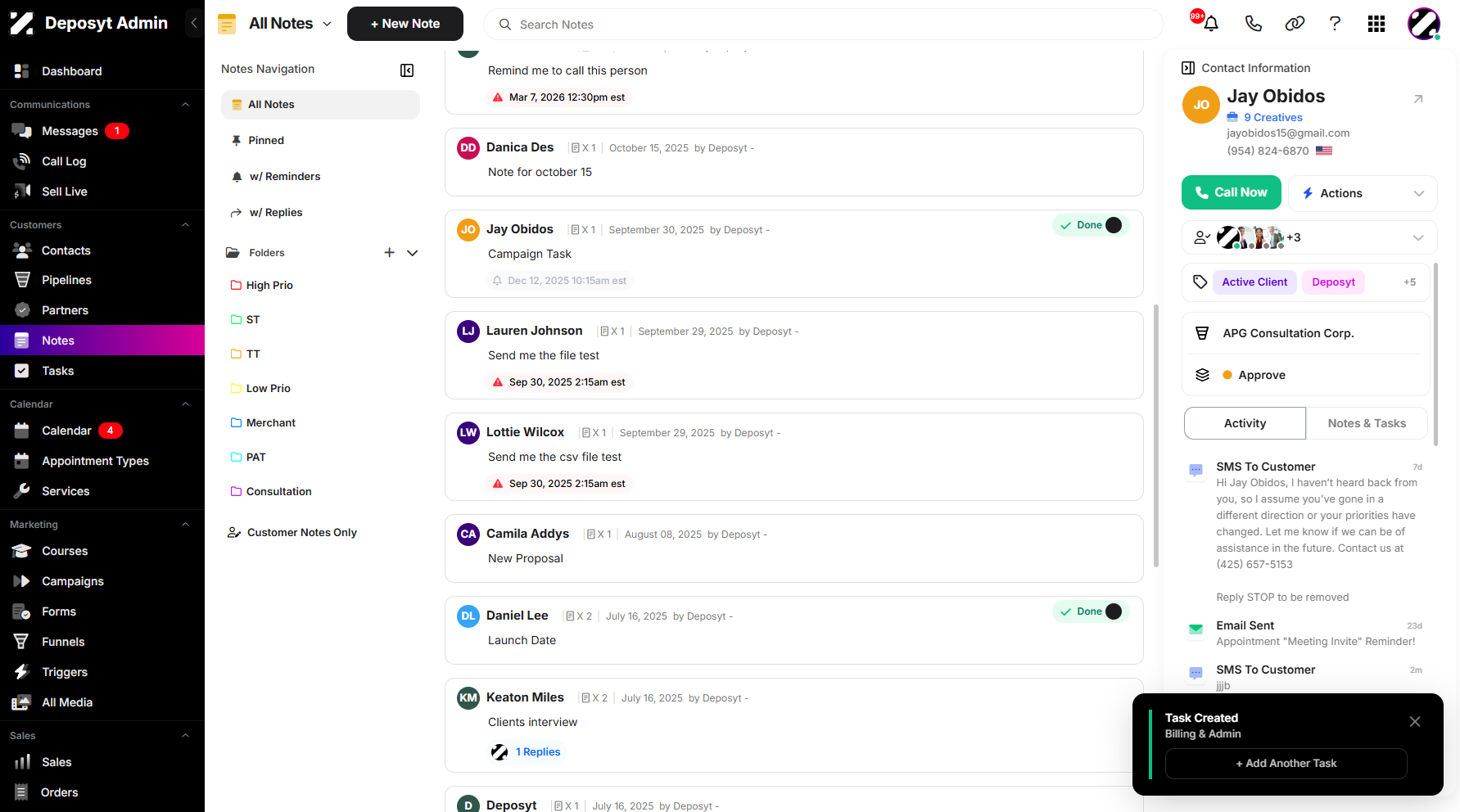 Step 8: A notification will appear, informing you that you have successfully created a new task.