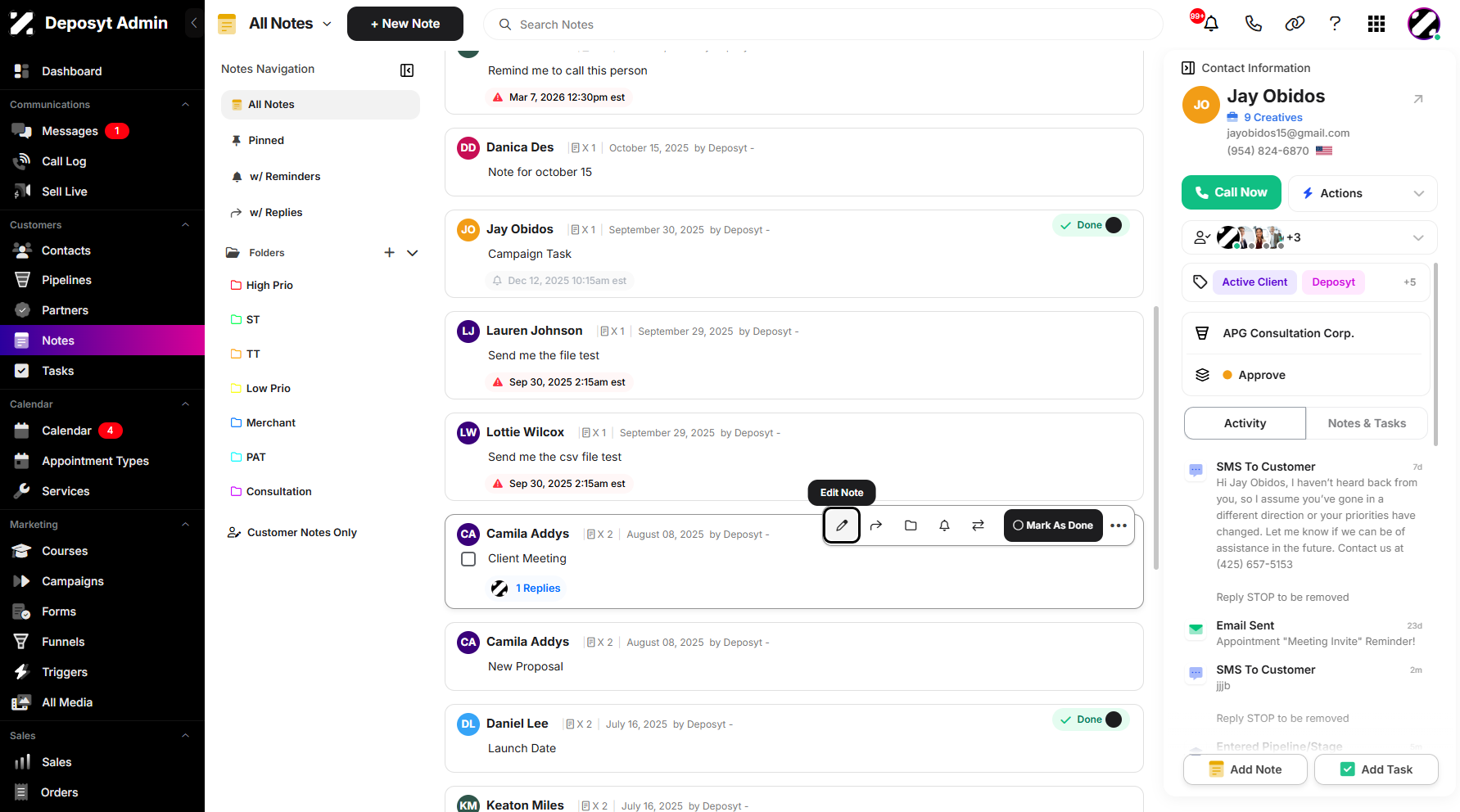 Step 3: Hover over the selected note to display this tab, then click Edit Note.