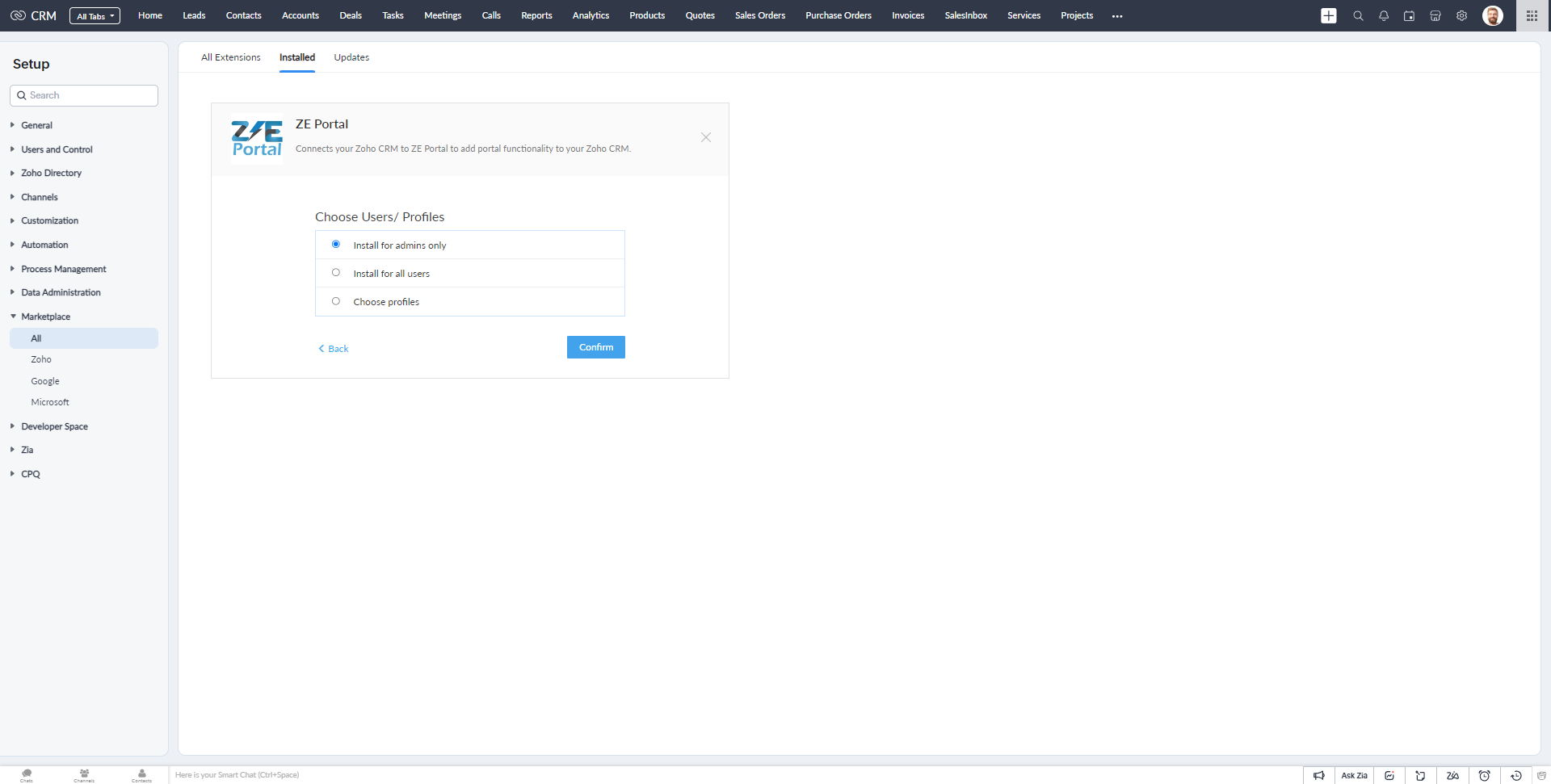 Click on Install for admins only