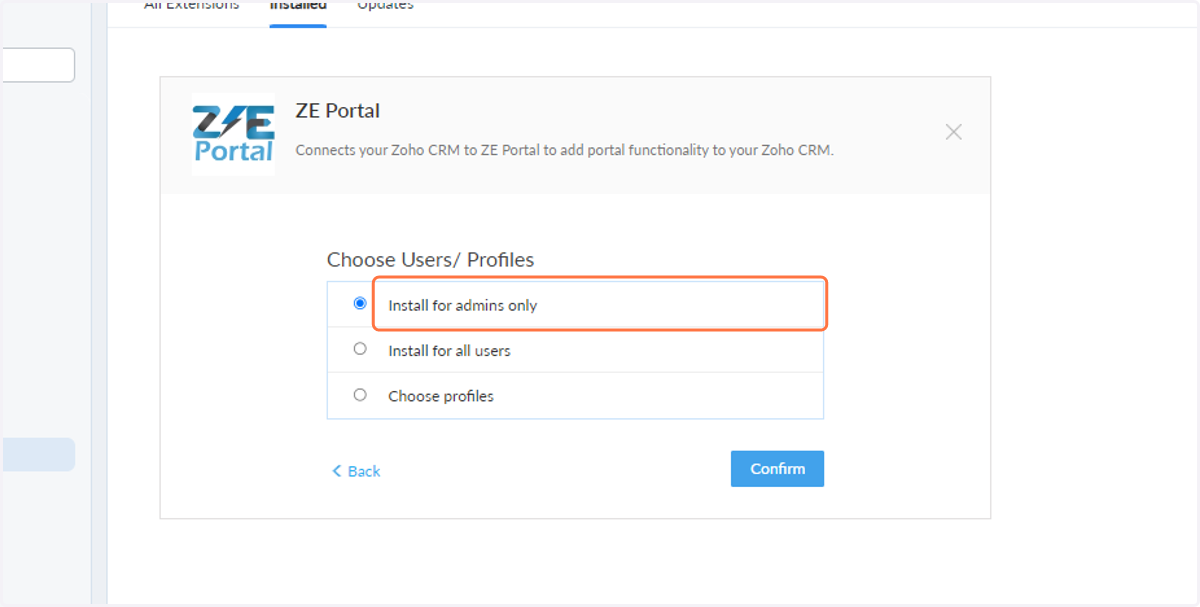 Click on Install for admins only