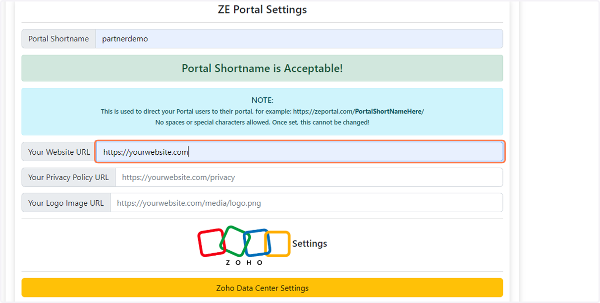 Enter the URL to your website