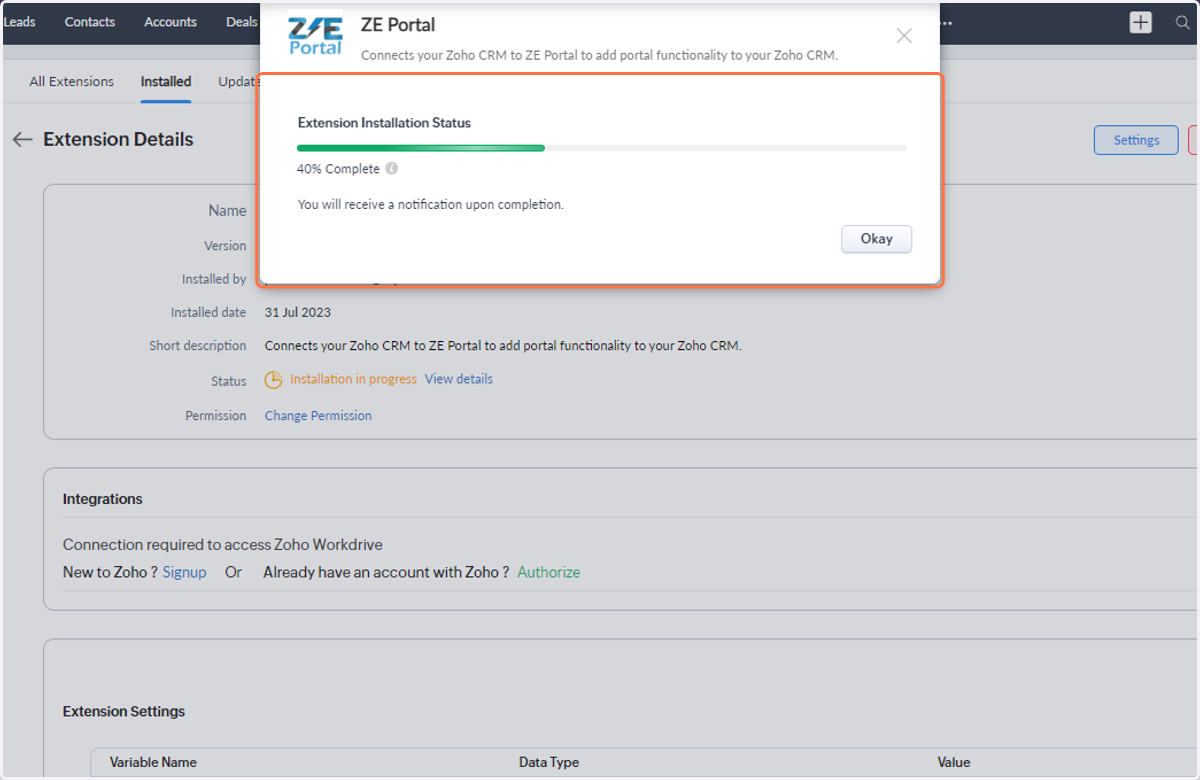 Wait for the extension to install...