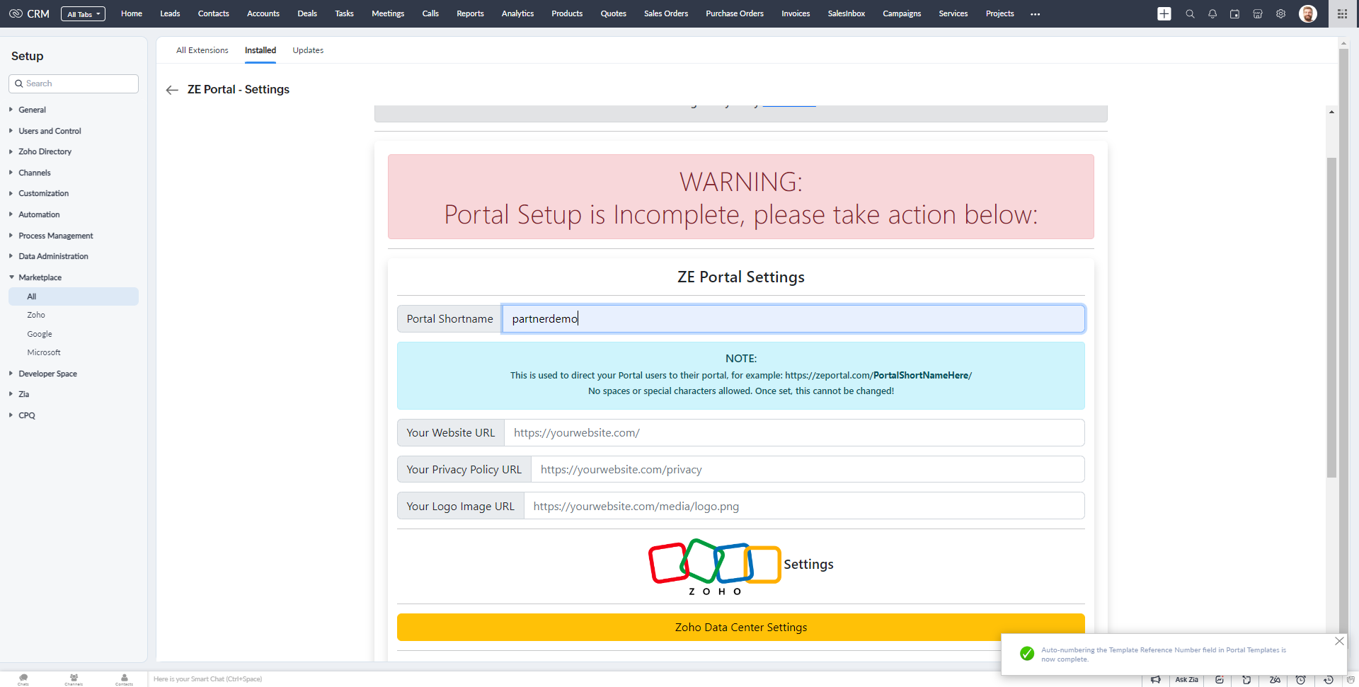 Set your Portal Shortname
