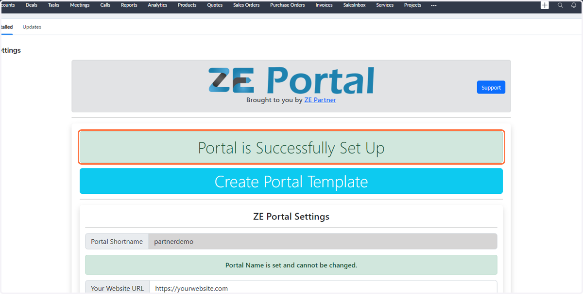 Once you have successfully set up ZE Portal, you will see the following