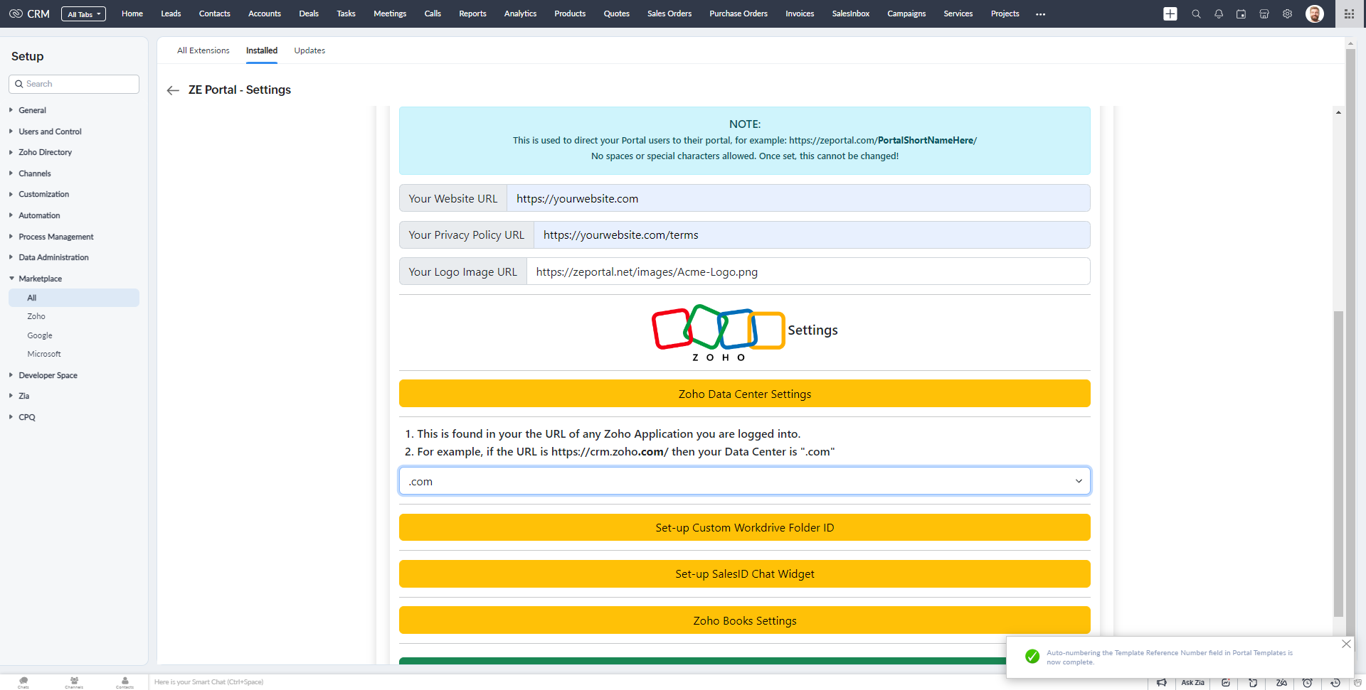 Select your Zoho Data Center