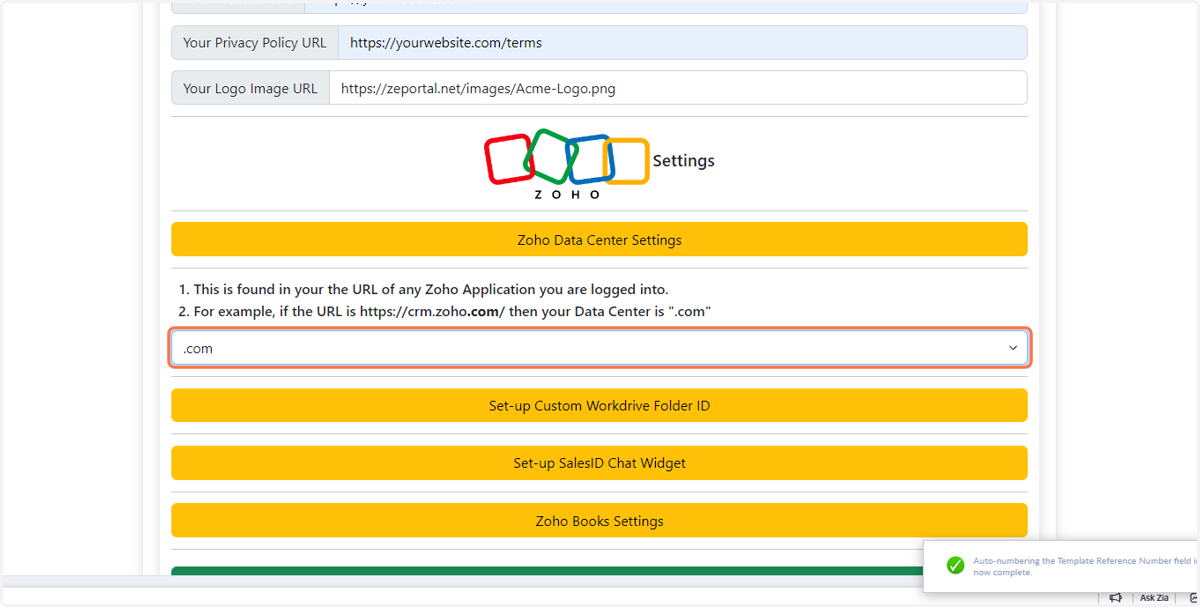Select your Zoho Data Center