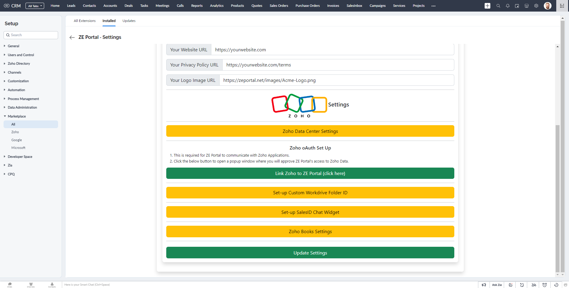 Set up the ZE Portal Website Zoho oAuth Connection