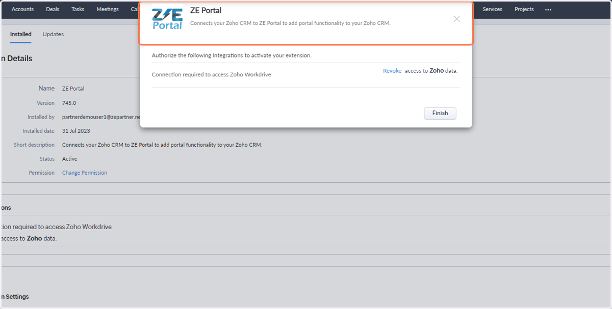 After Authorizing ZE Portal to Access your Zoho Account...