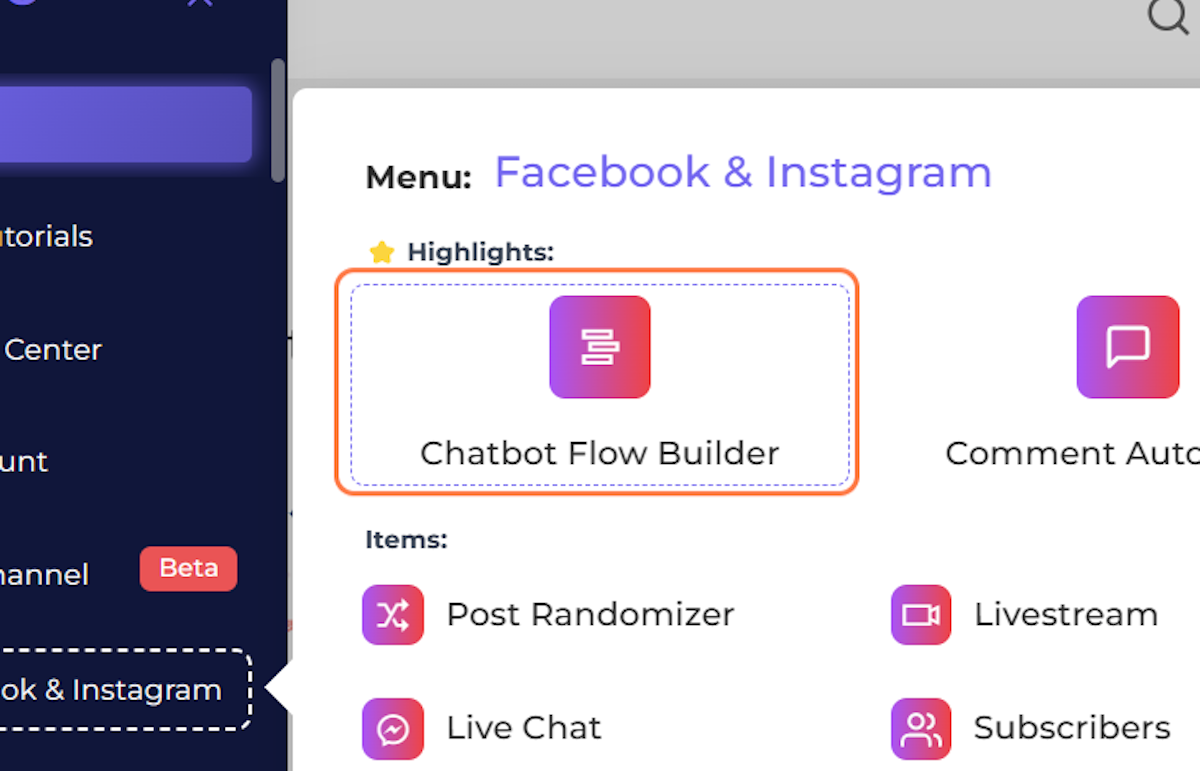 Click on Chatbot Flow Builder