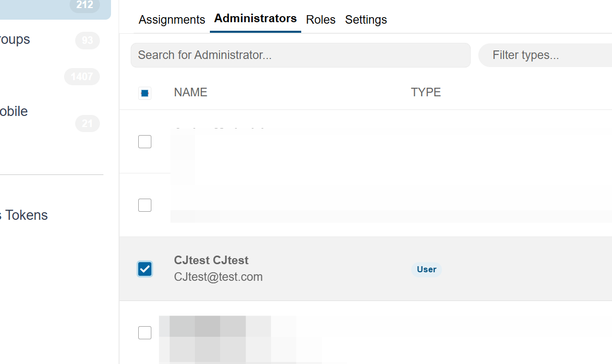 Check the box next to the administrator you wish to remove.