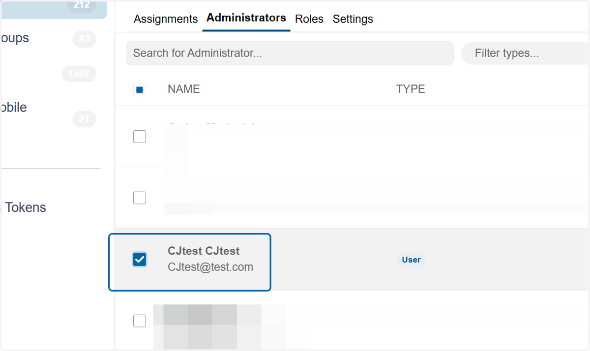 Check the box next to the administrator you wish to remove.