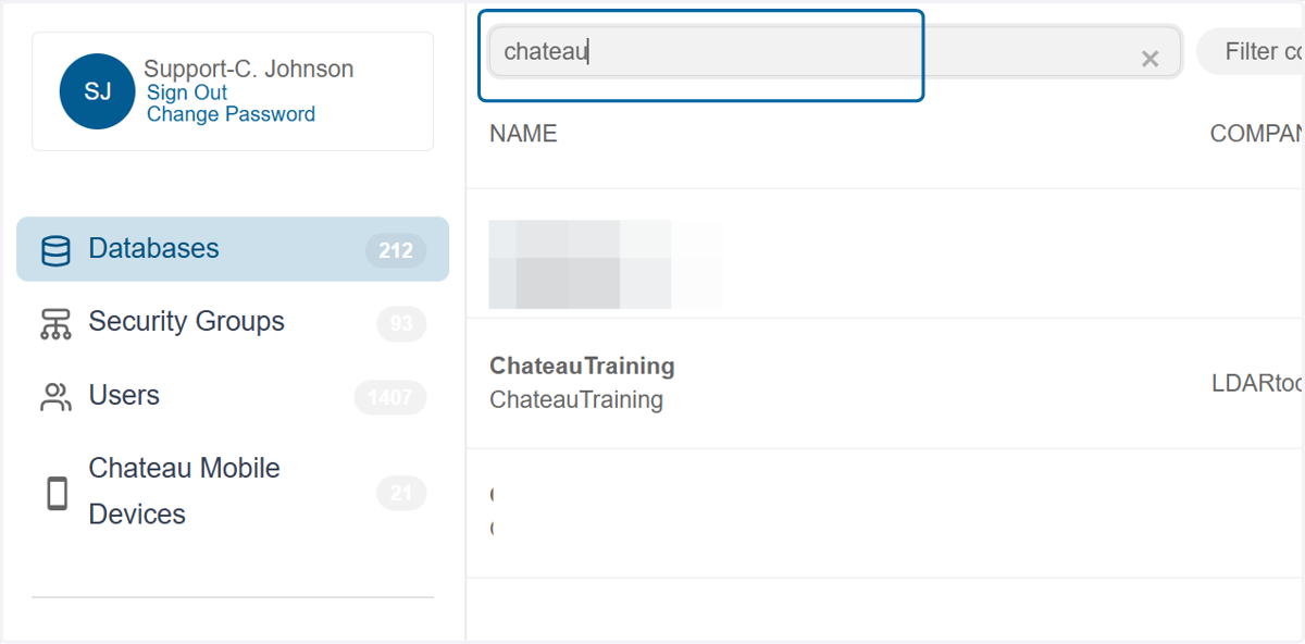 Search for the desired database