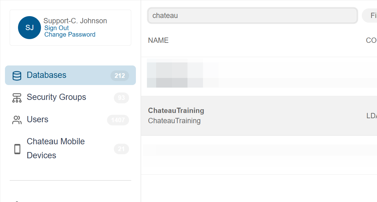 Click on the database name in the grid to open the details
