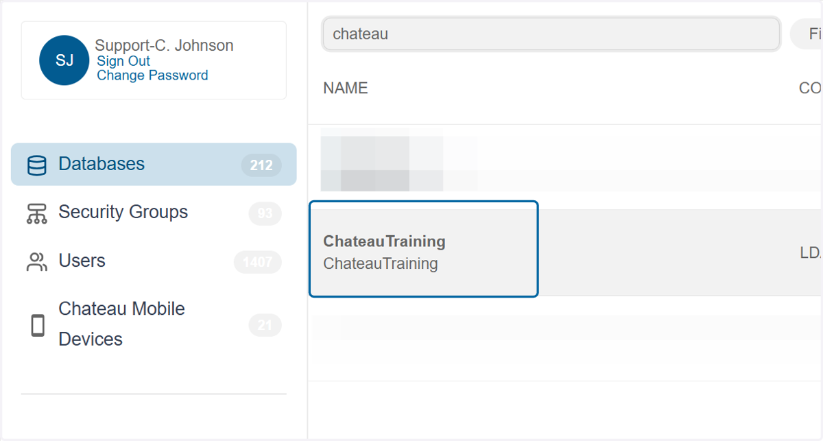Click on the database name in the grid to open the details