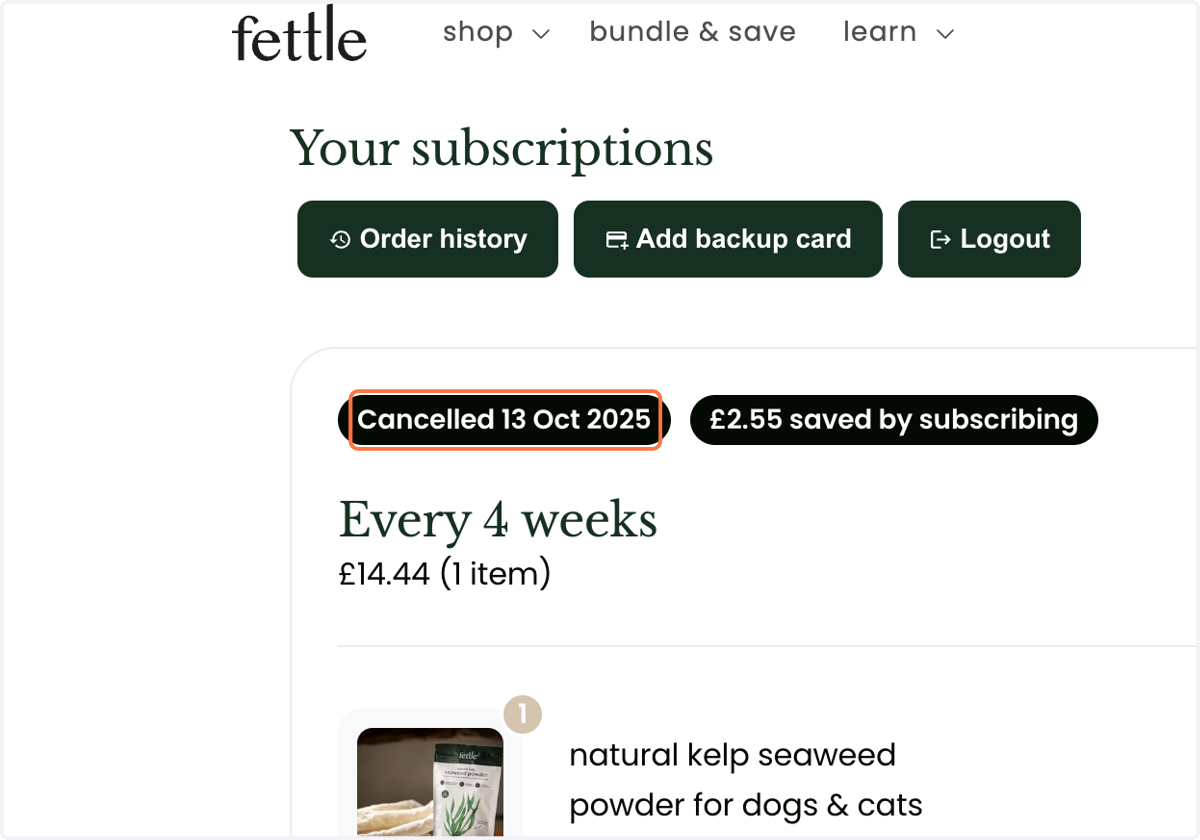 Your subscription has been cancelled