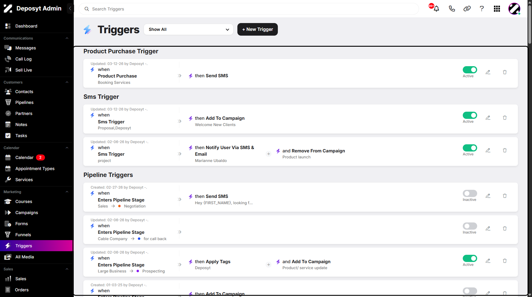 Step 2: You will then be navigated to the Triggers tab.