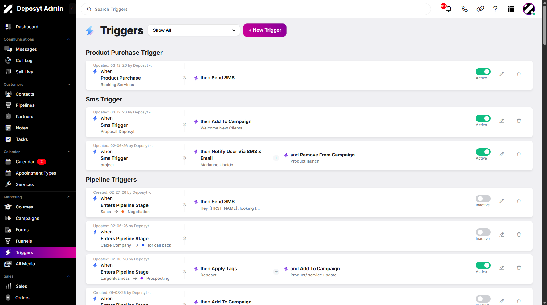 Step 3: Click on + New Trigger.