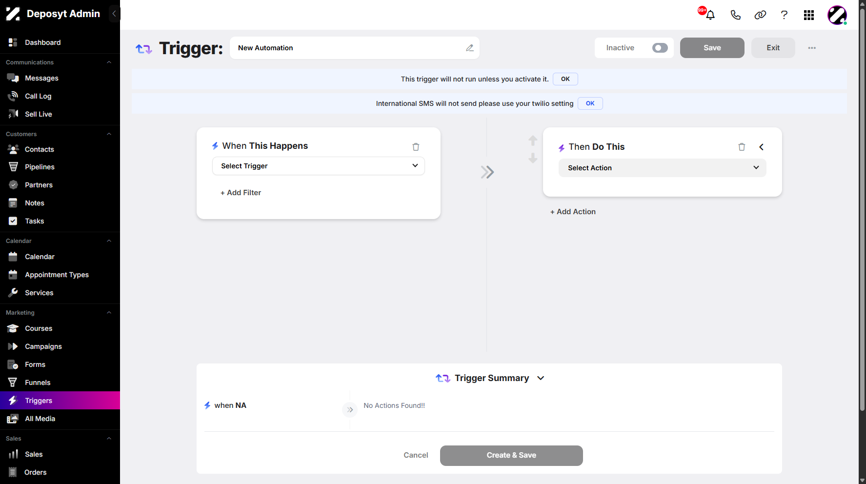 Step 4: You will then be navigated to the trigger setup section.
