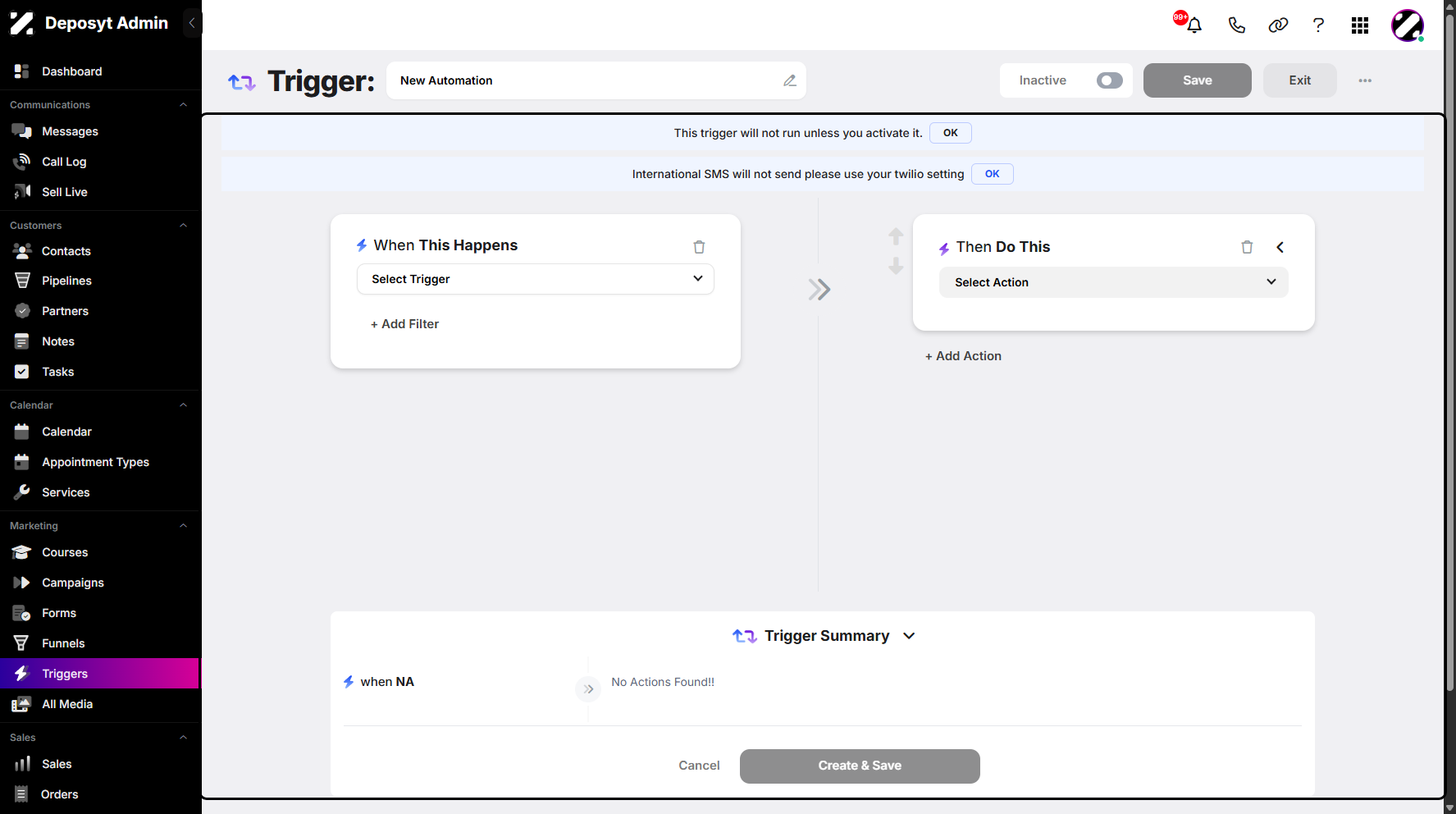 Step 4: You will then be navigated to the trigger setup section.