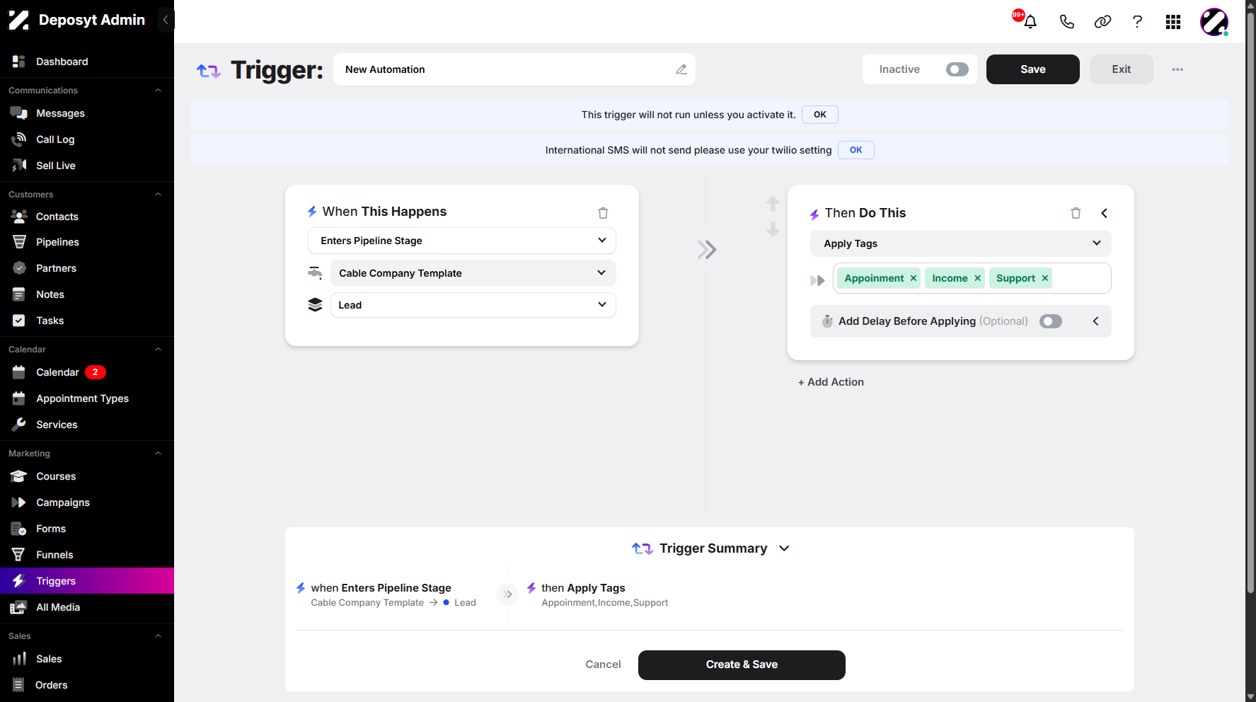 Step 8: You can also add a delay to every action you include in the trigger.