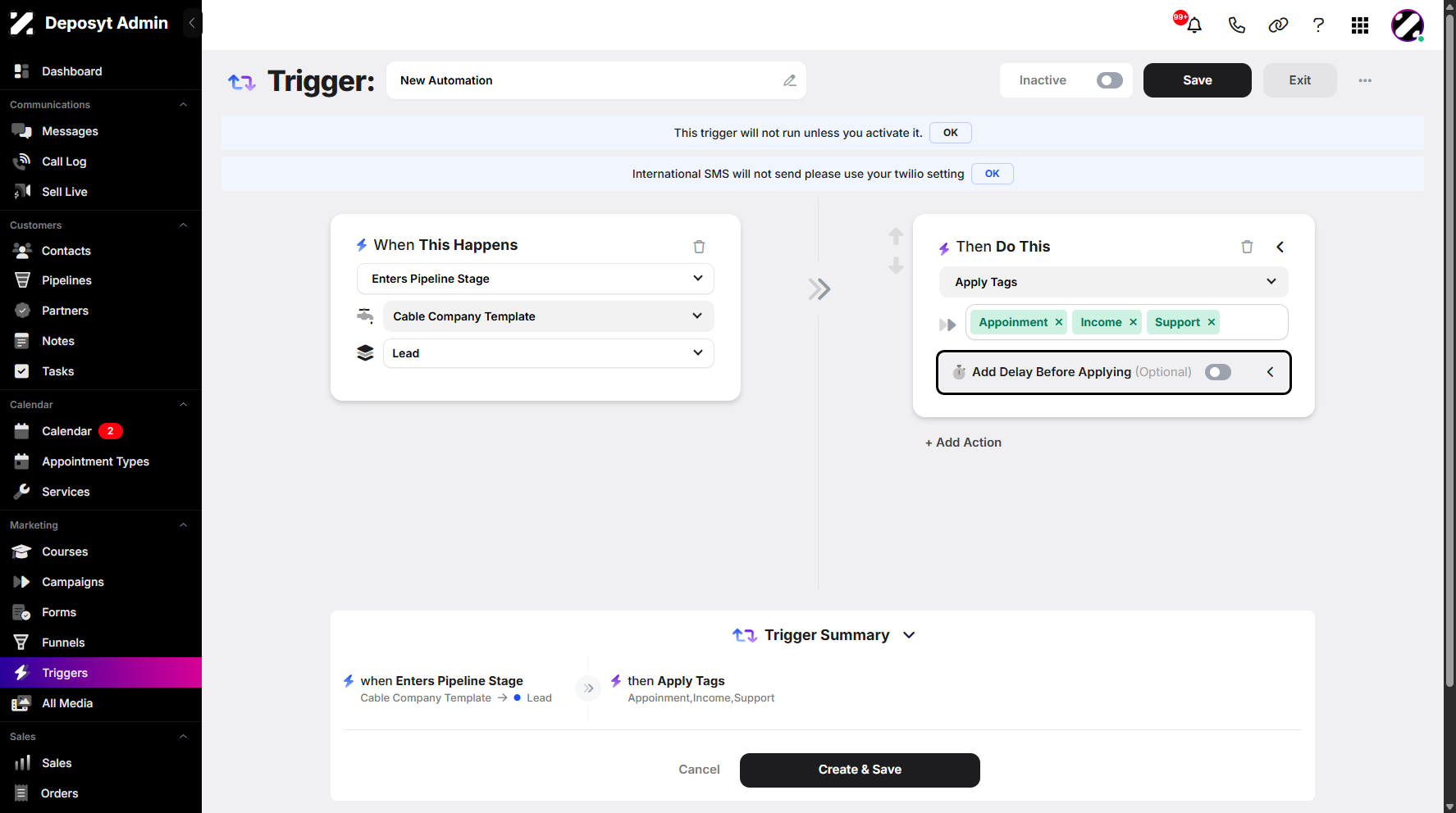Step 8: You can also add a delay to every action you include in the trigger.