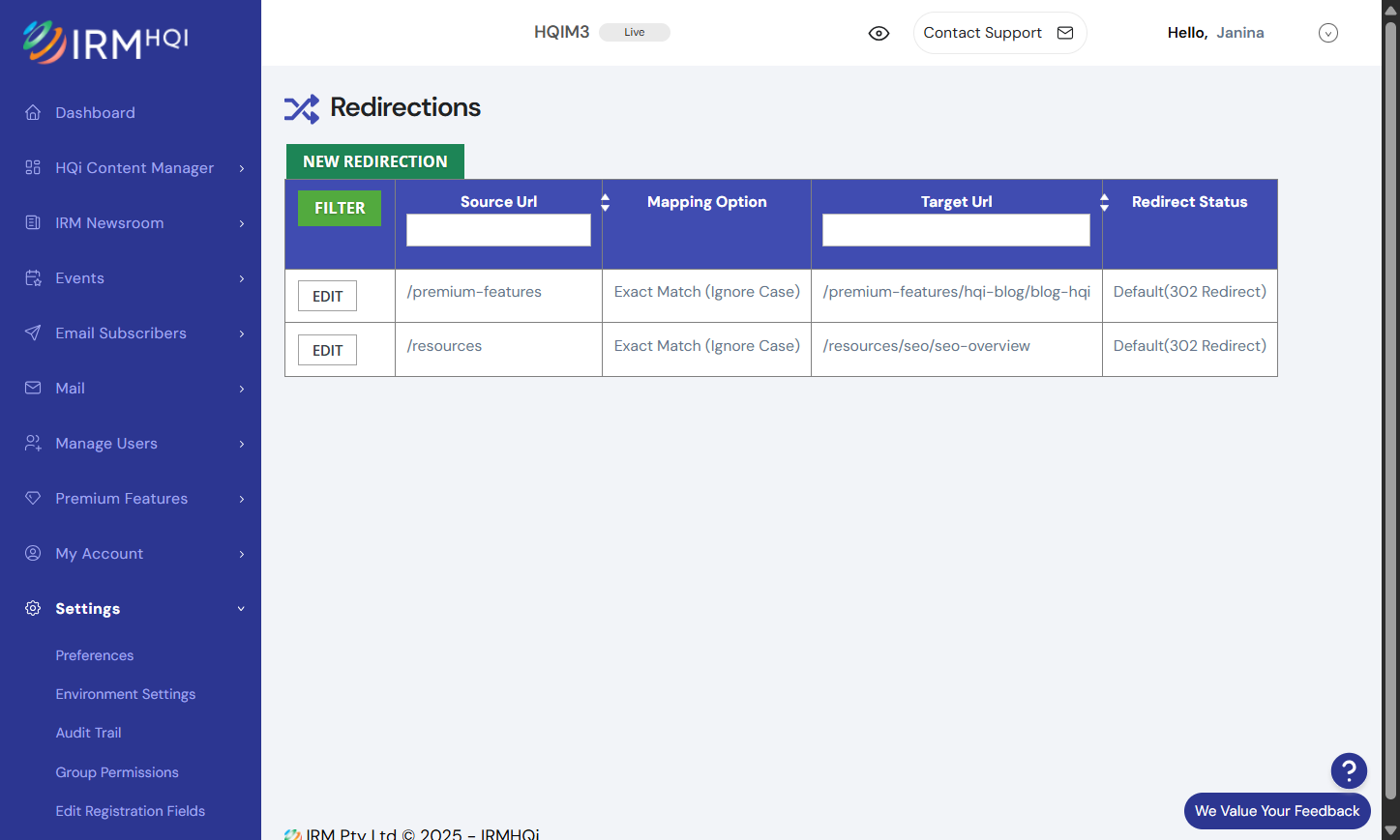 Click on NEW REDIRECTION