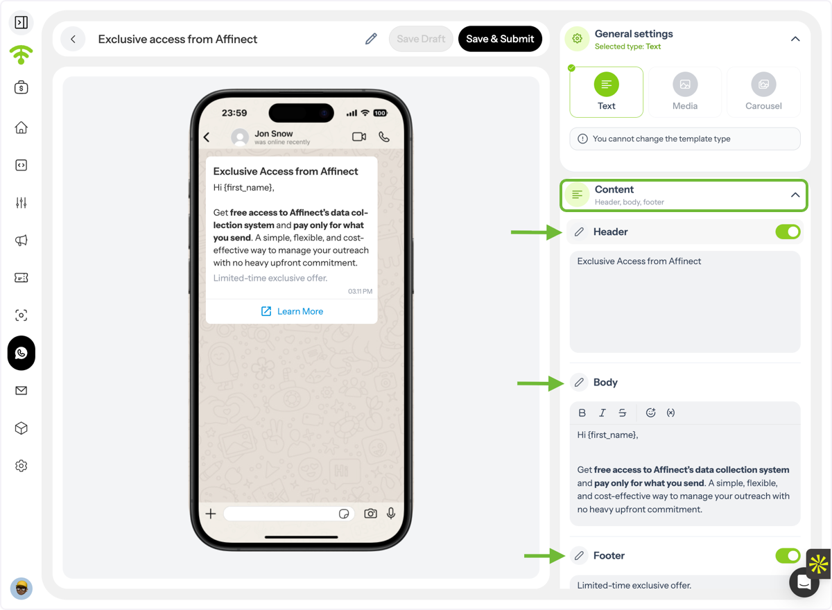 Add Message Content