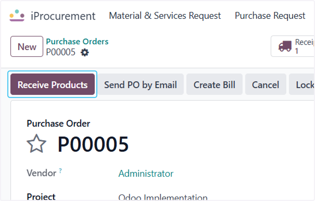 Click on Receive Products