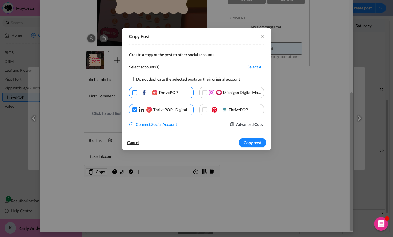 Click on Copy Post - Select accounts you want this post on