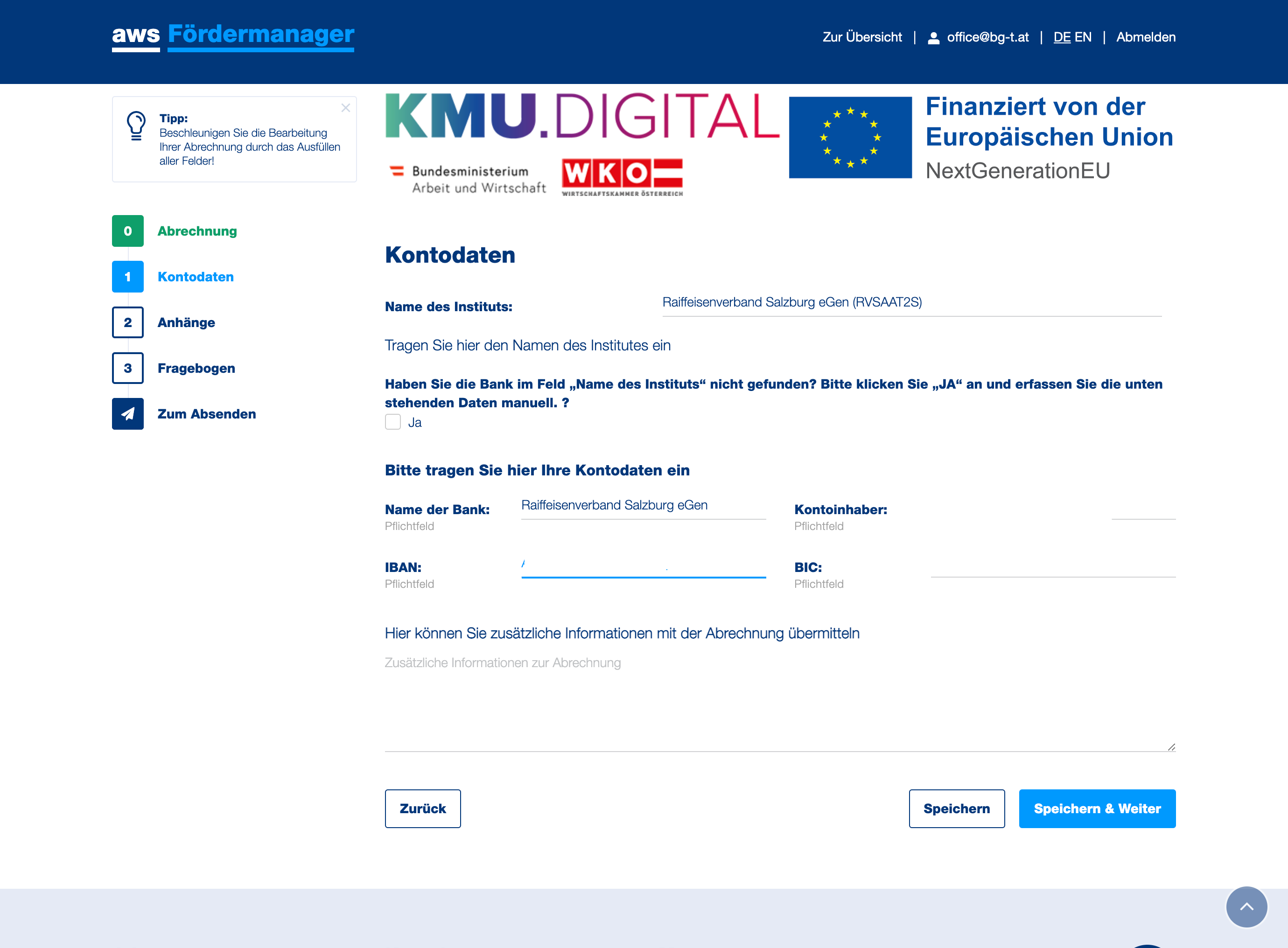 Bitte geben Sie Ihre Bankdaten ein.