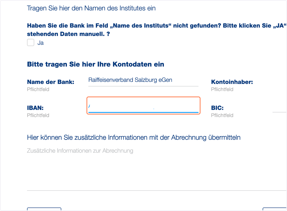 Bitte geben Sie Ihre Bankdaten ein.