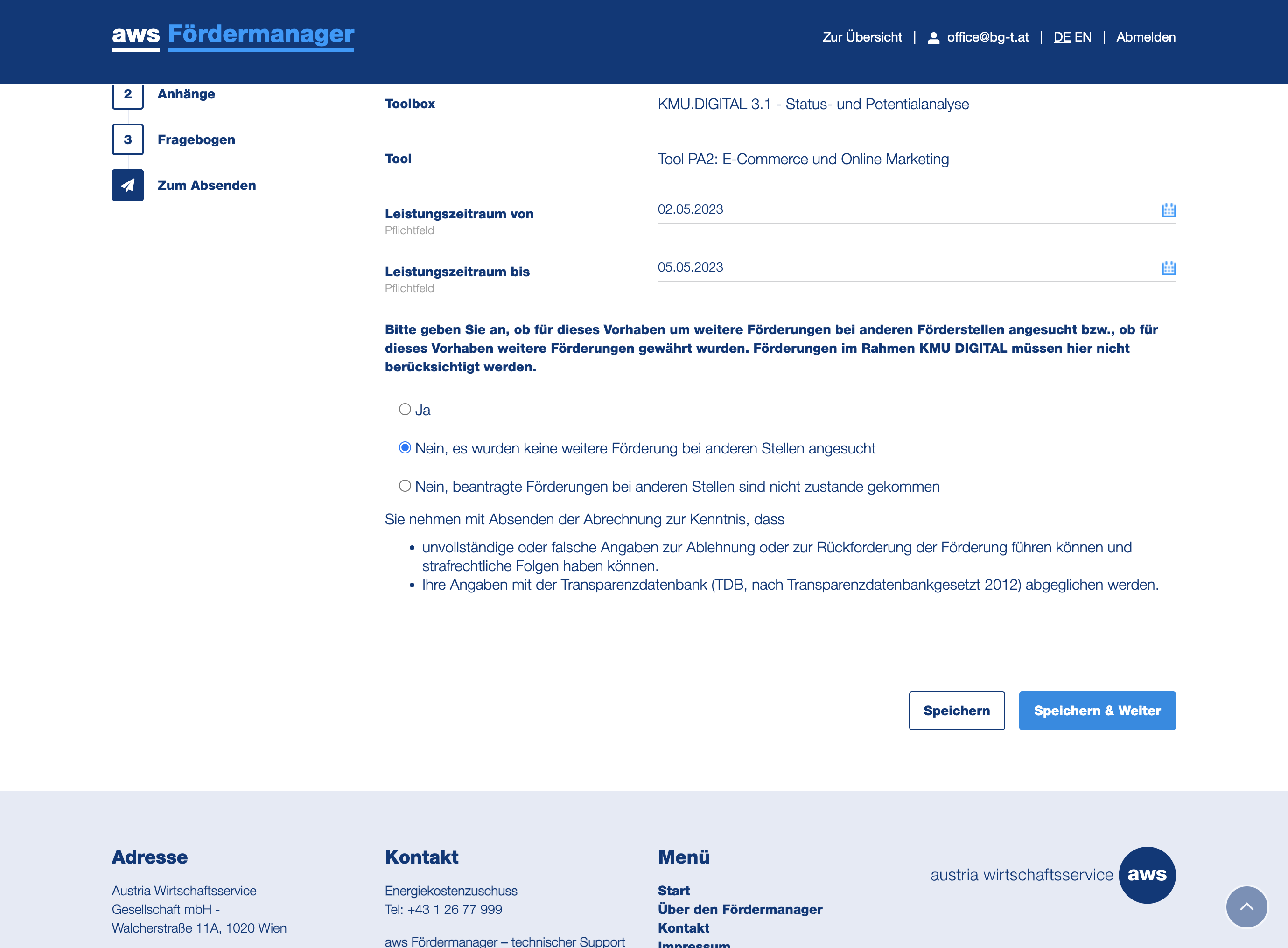 Klicken Sie "Speichern & Weiter".