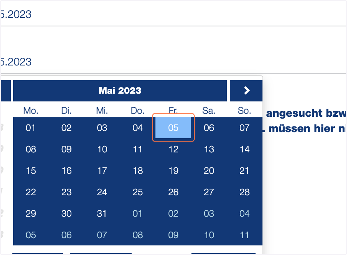 Wählen Sie den Beratungszeitpunkt bzw. Beratungszeitraum aus.