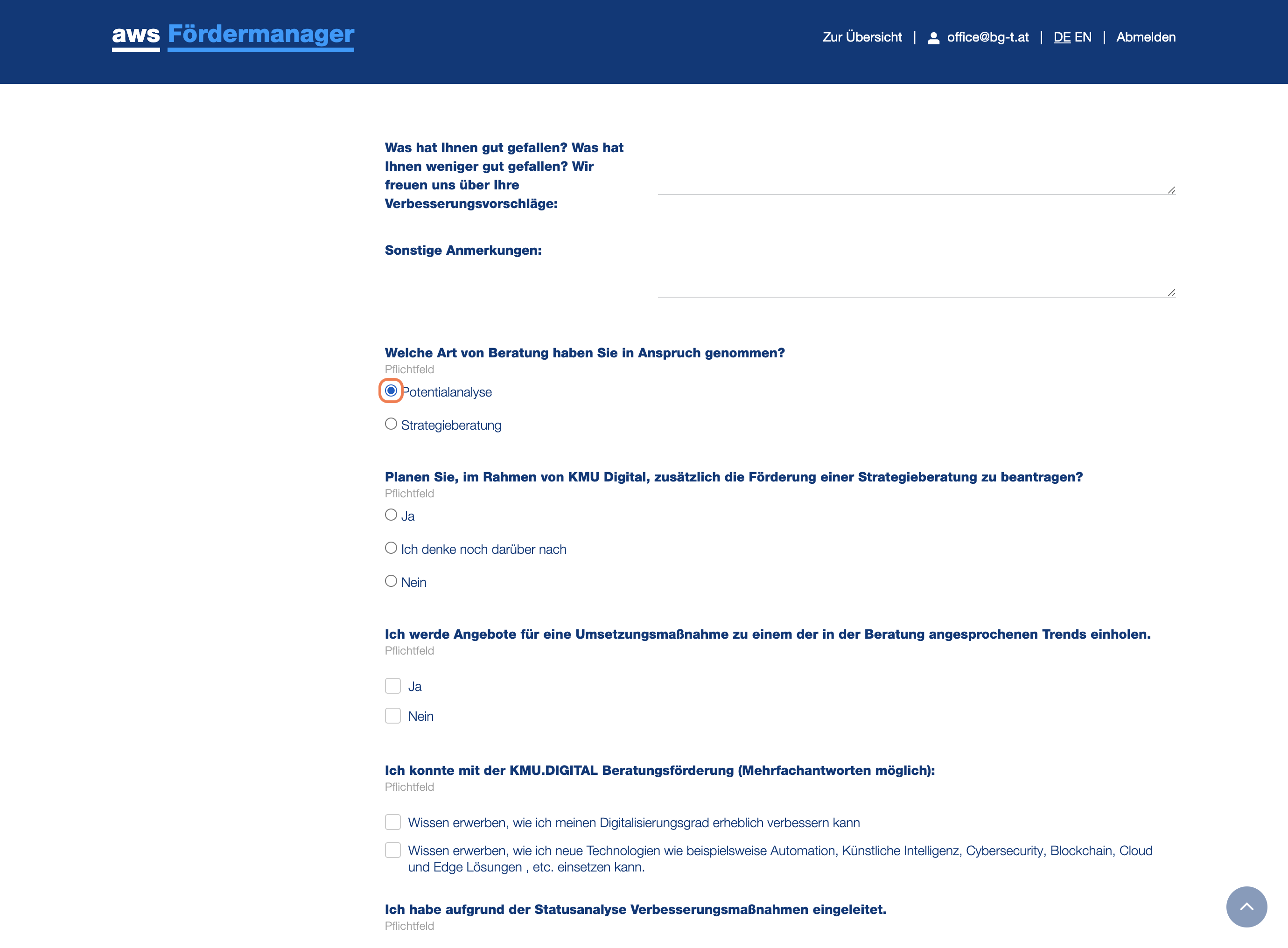 Bitte wählen Sie die "Potentialanalyse" aus.