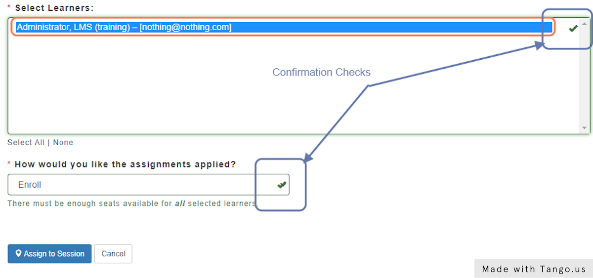 Confirmation Checks will appear next to the Users when the Enrollments of waitlists have completed.
