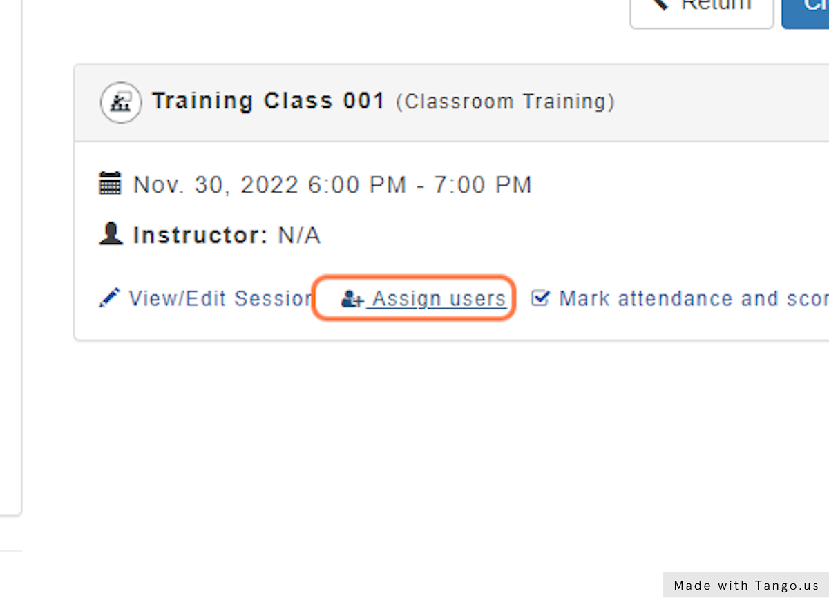 Click on "Assign users" - For the Session you wish to assign Users to