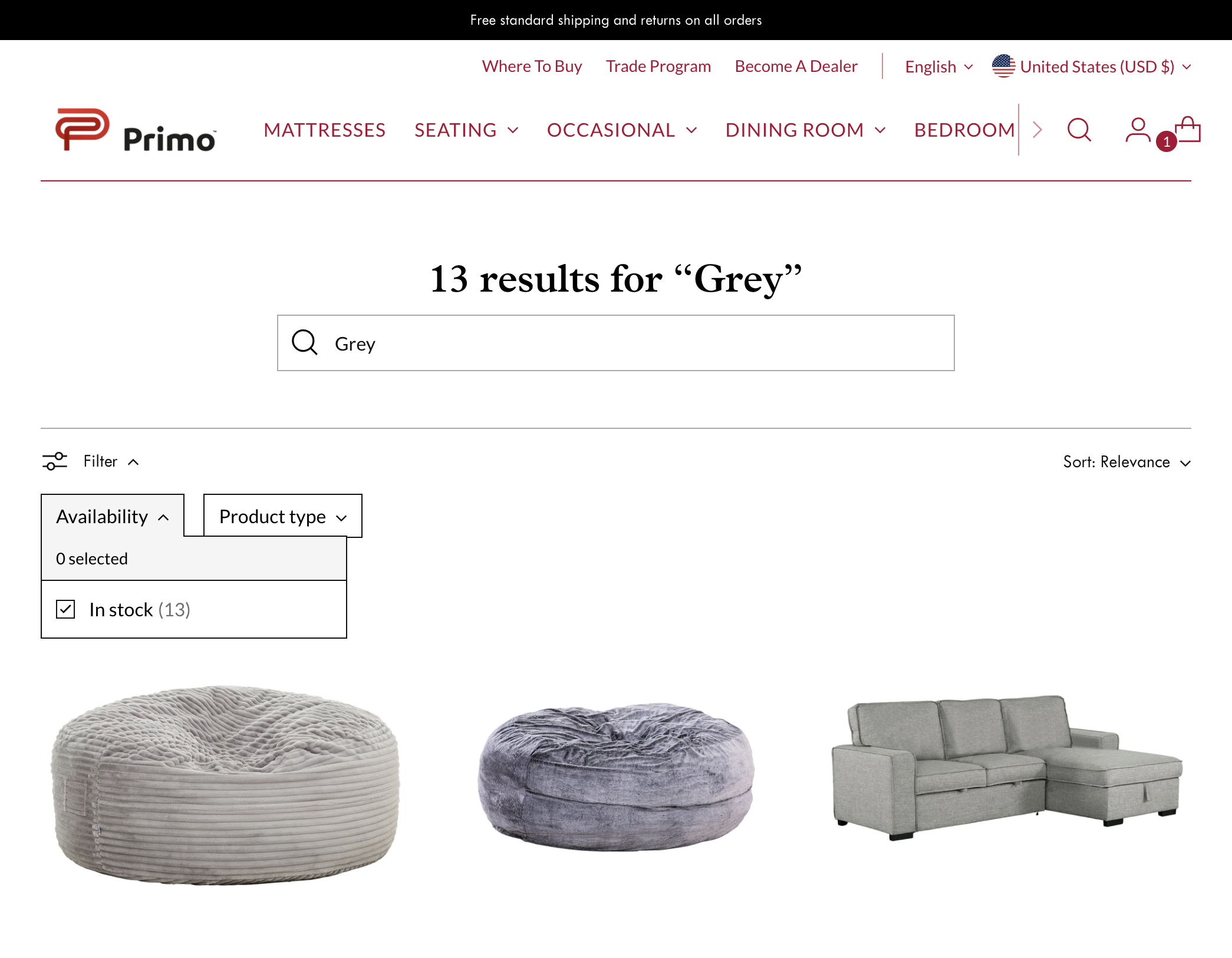 Click on Product type