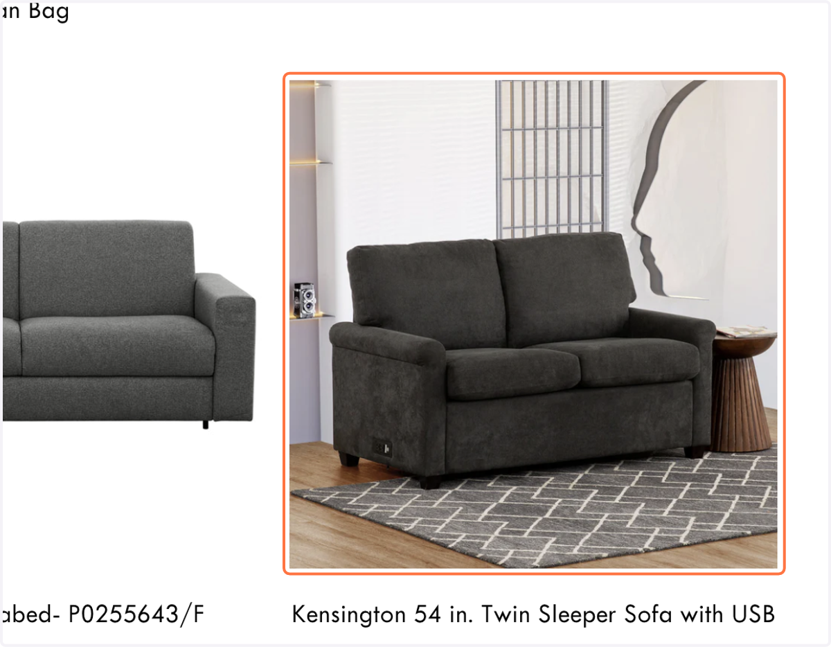 Click on Kensington 54 in. Twin Sleeper Sofa with USB