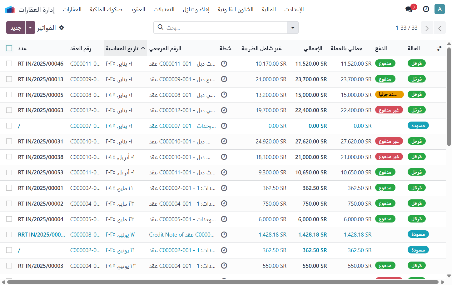 Click on يمكن استخدام عوامل التصفية حسب رقم العقد