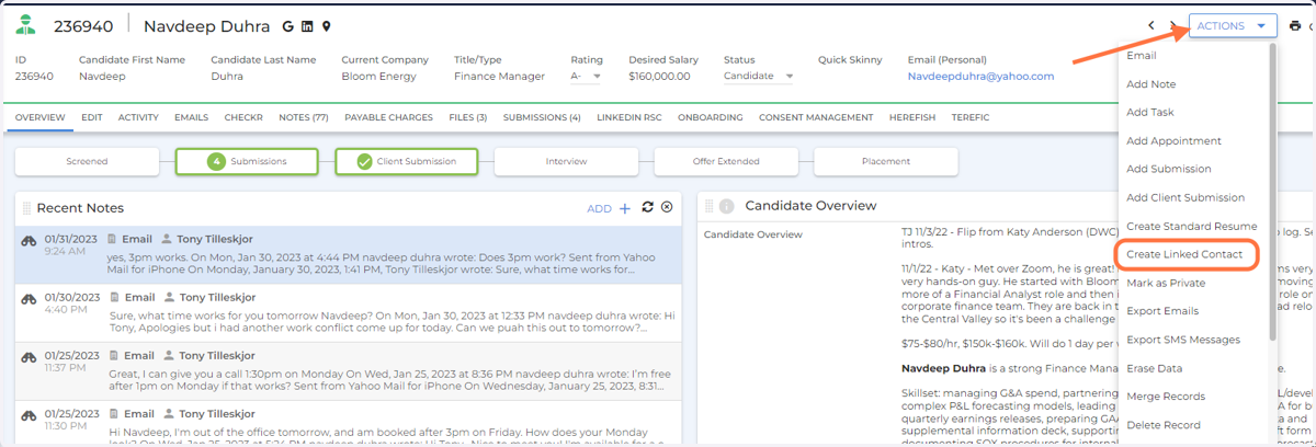 If a Candidate record is found for the Contact you are trying to schedule an interview for: